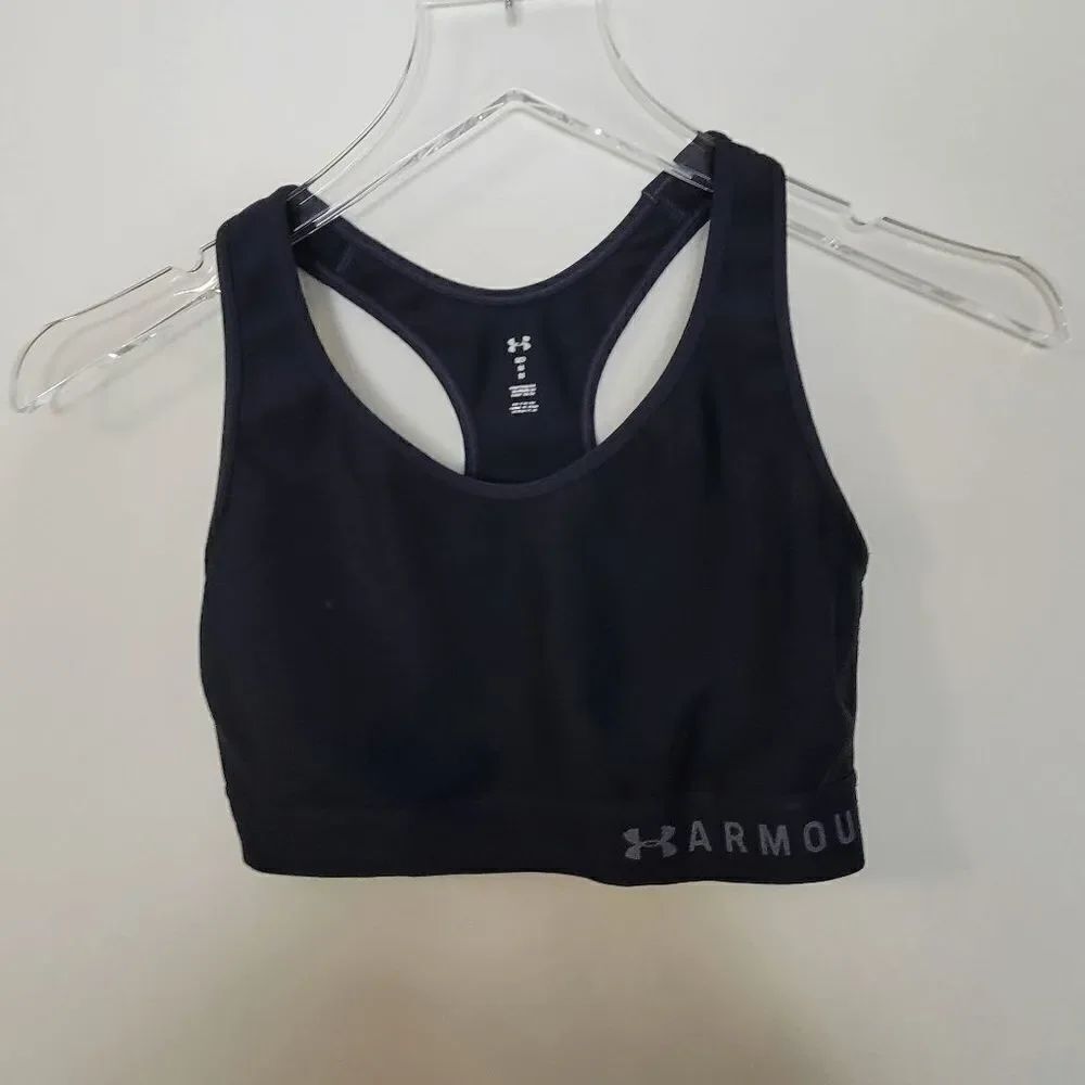 Under Armour Racerback Mid Sports Bra Womens Black Size Medium